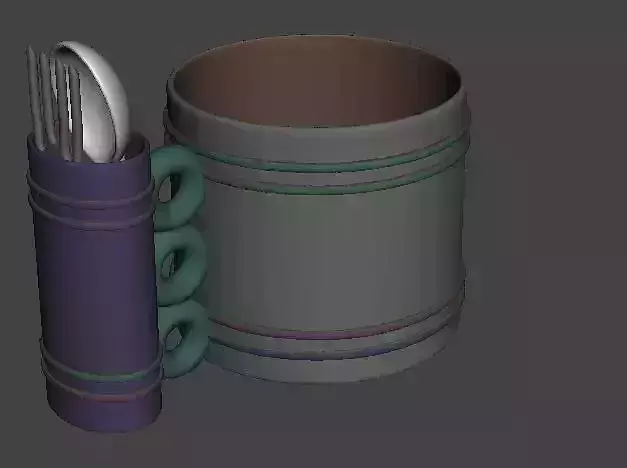 Camping cup mug set with spoon-folk for cold food 3D print model