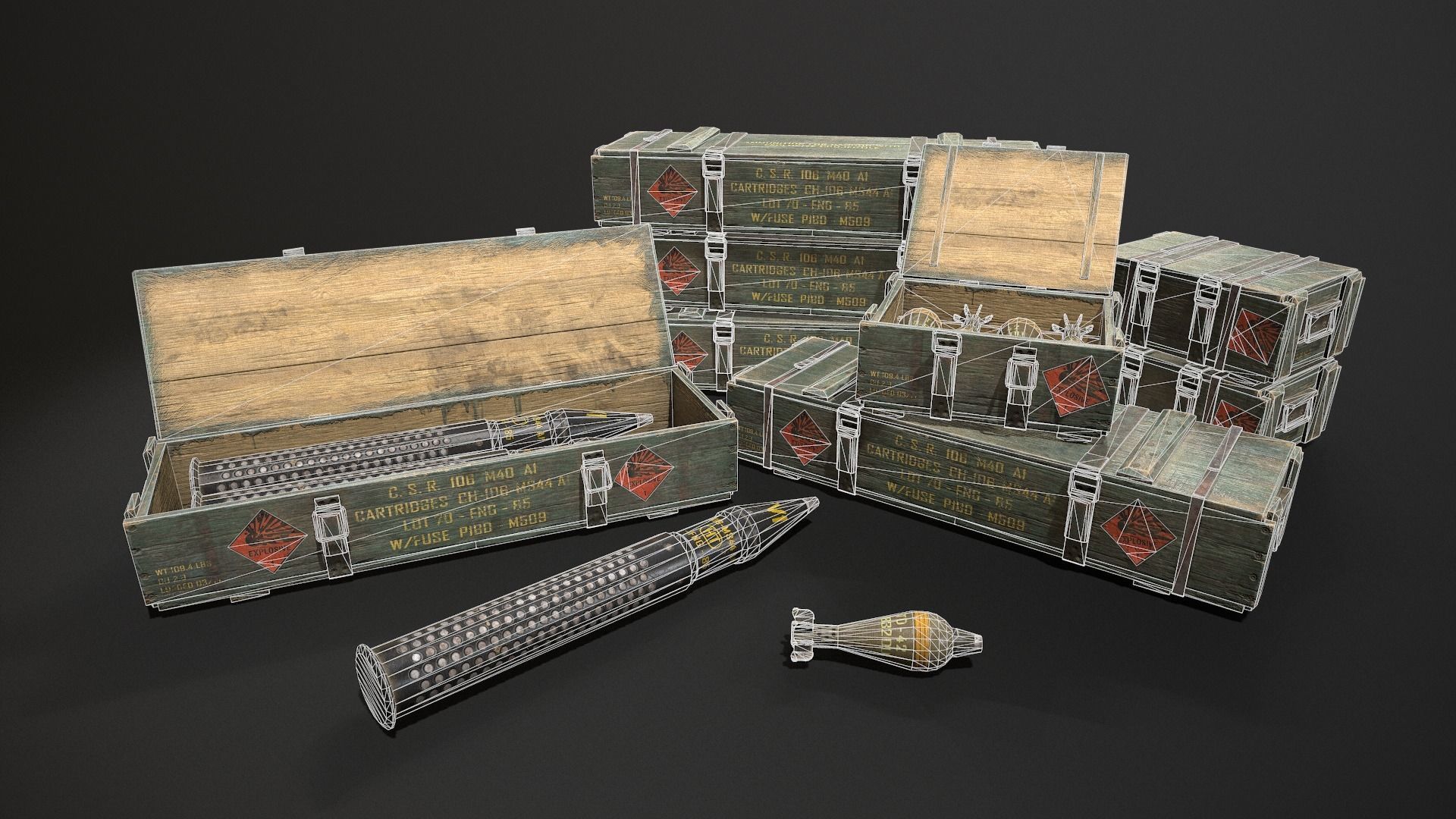 Ammo Box Set Low-poly 3D model_1