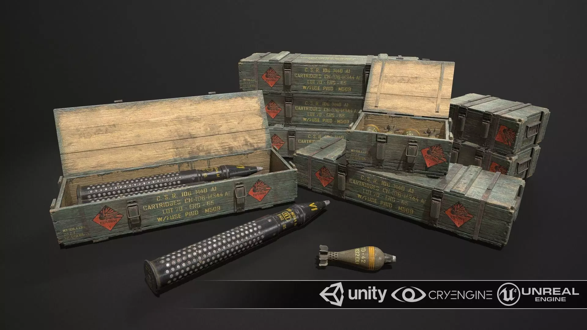 Ammo Box Set Low-poly 3D model_0