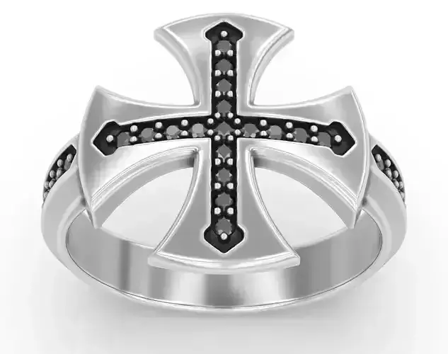 Stylish ring with a cross and stones 407