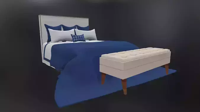 Bed Low-poly PBR 3D model with sheet