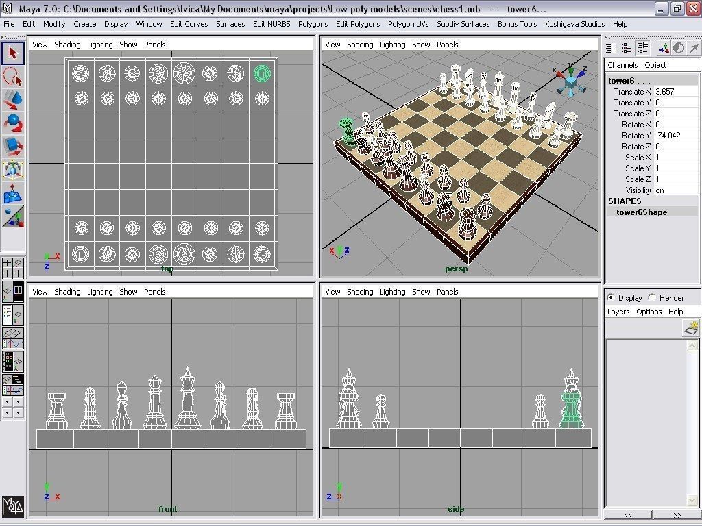 chess board with pieces Low-poly 3D model_4