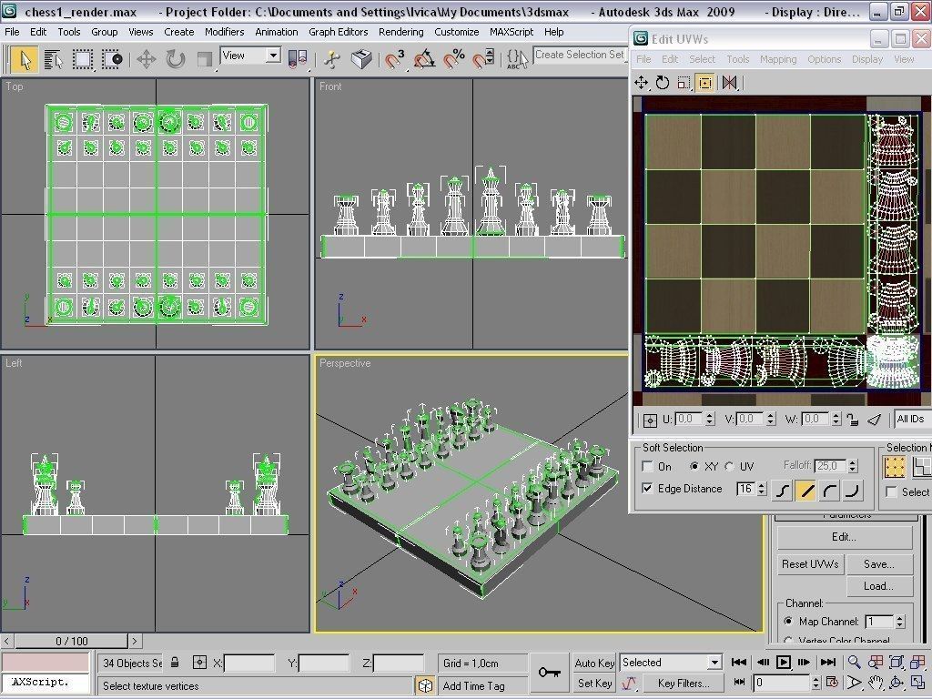 chess board with pieces Low-poly 3D model_5