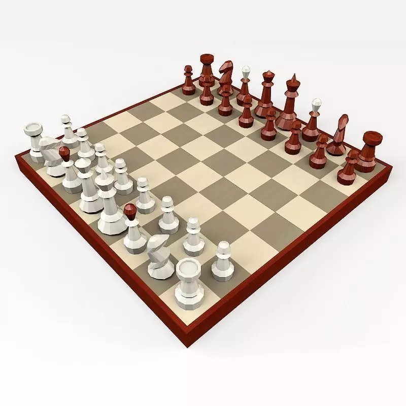 chess board with pieces Low-poly 3D model_0