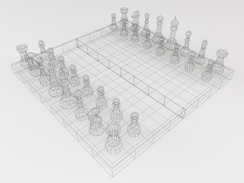 chess board with pieces Low-poly 3D model_2