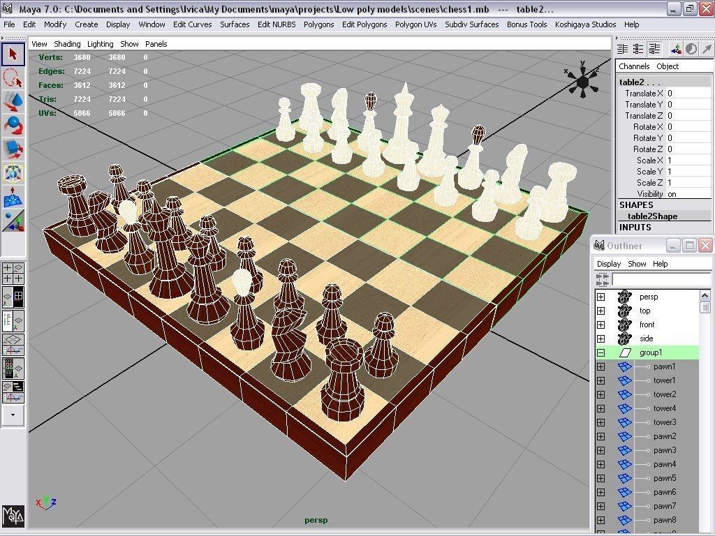 chess board with pieces Low-poly 3D model_3