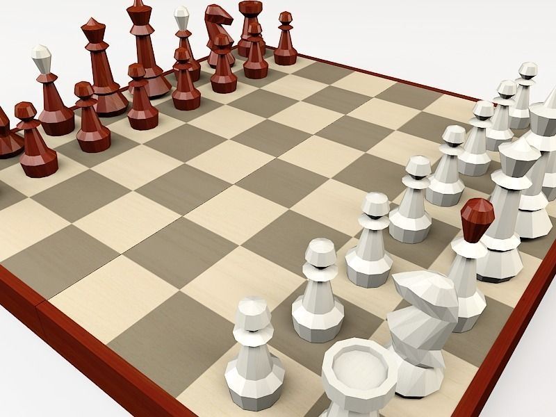 chess board with pieces Low-poly 3D model_1