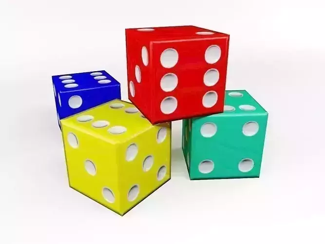 Dice three colorful Low-poly 3D model