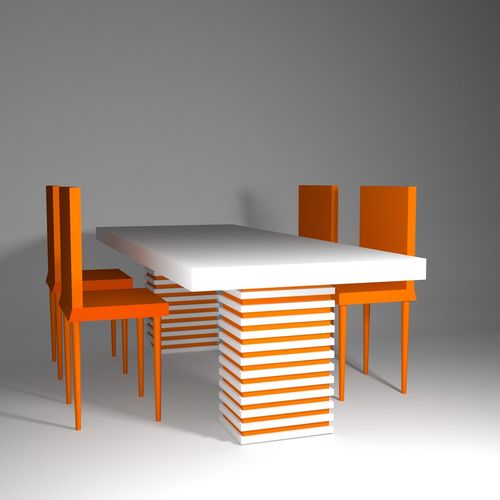 Table and chairs Low-poly 3D model