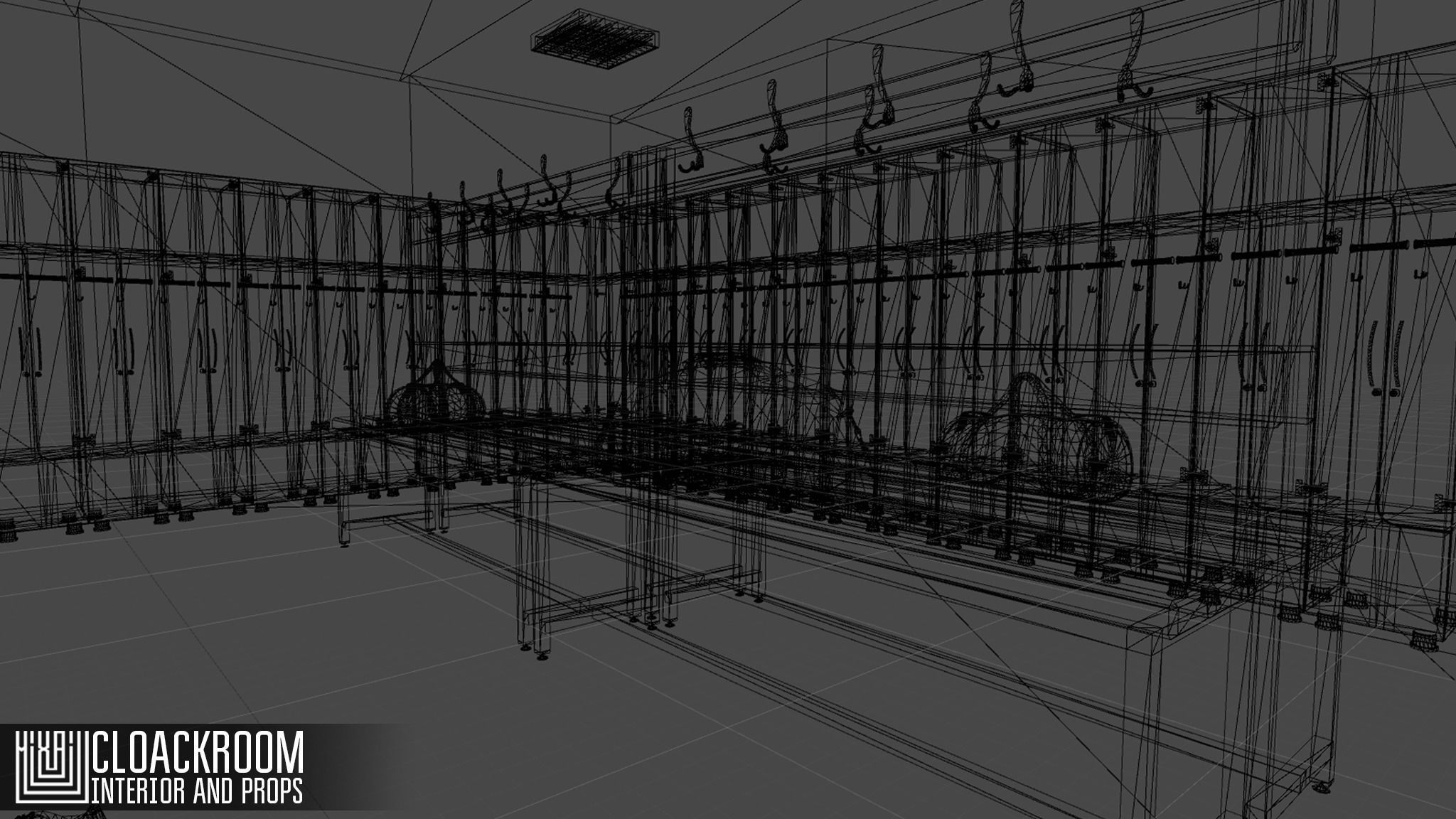 Cloackroom - interior and props Low-poly 3D model_5
