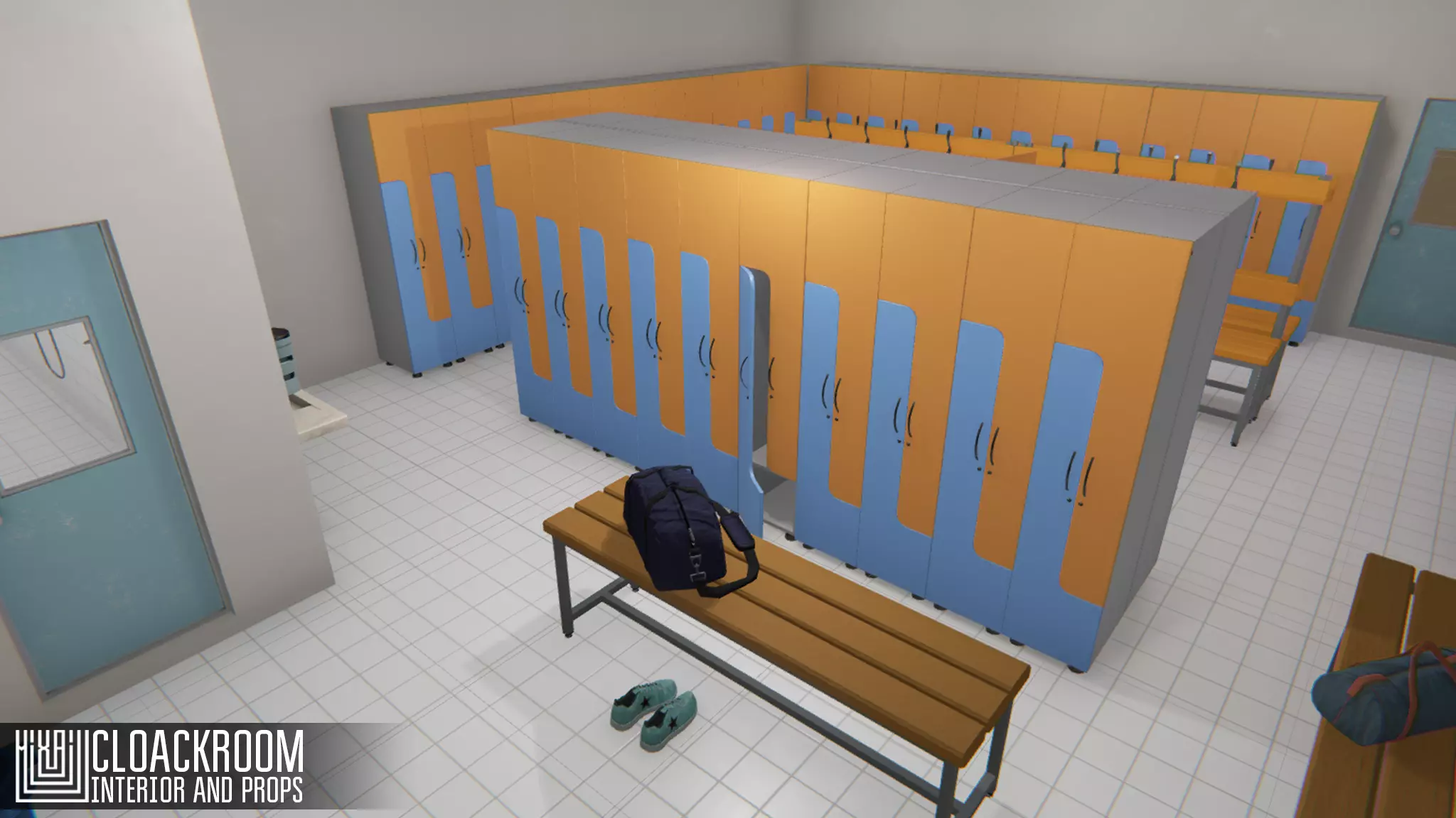 Cloackroom - interior and props Low-poly 3D model_0