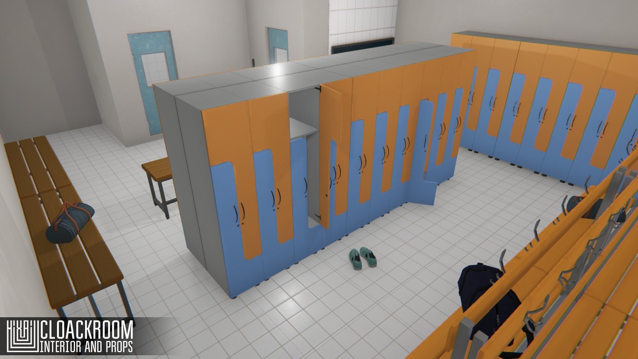 Cloackroom - interior and props Low-poly 3D model_1