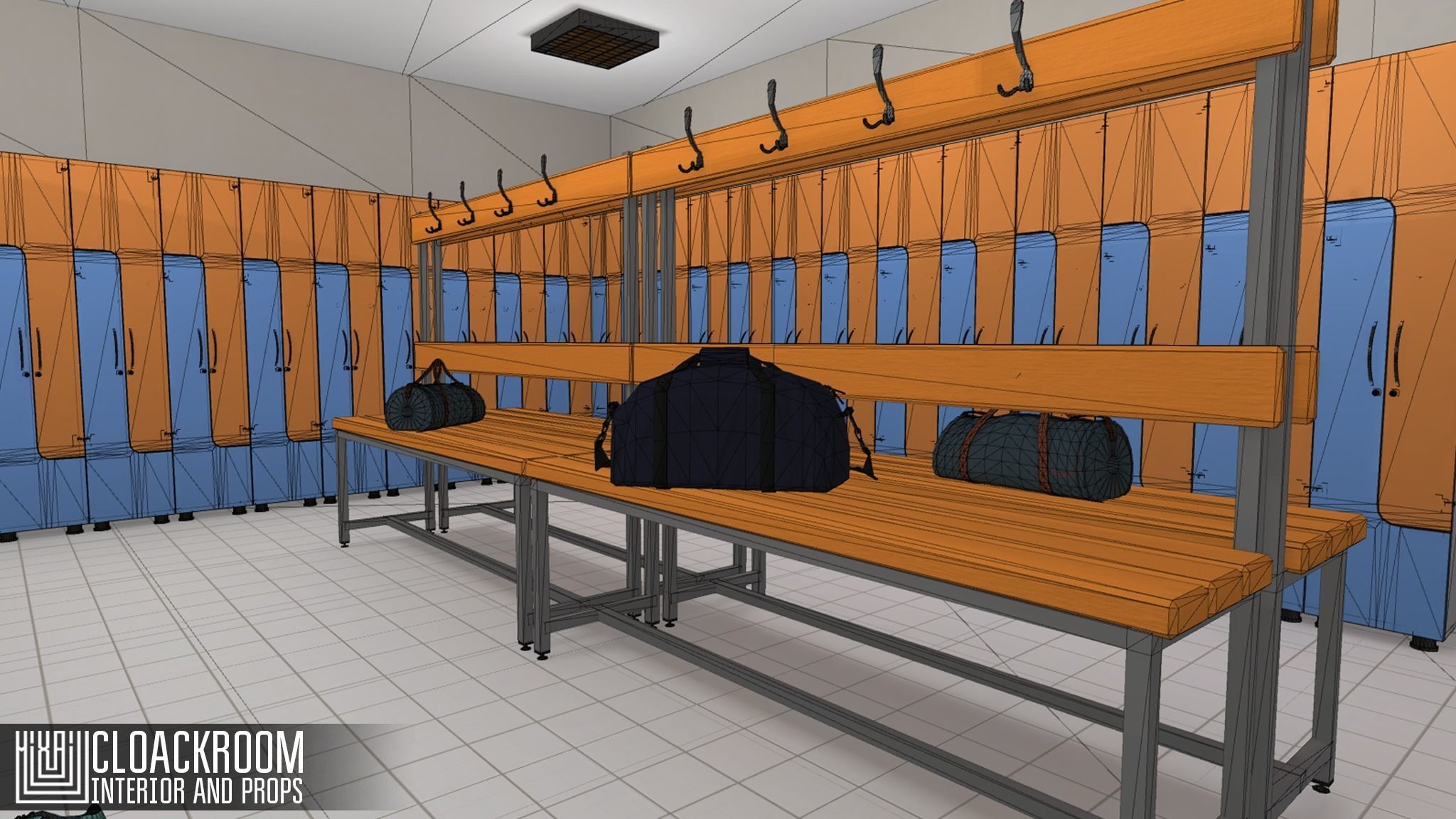 Cloackroom - interior and props Low-poly 3D model_6