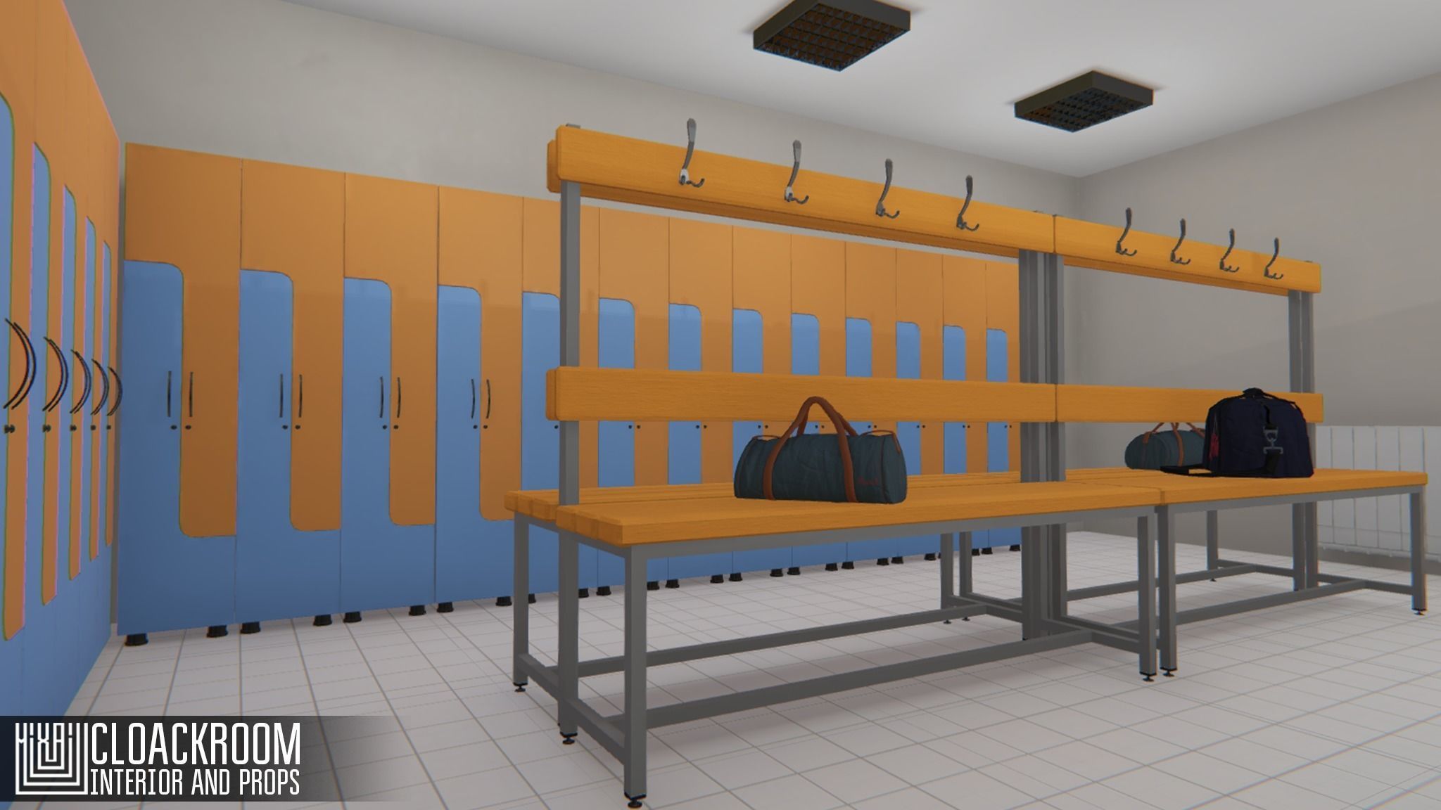 Cloackroom - interior and props Low-poly 3D model_3