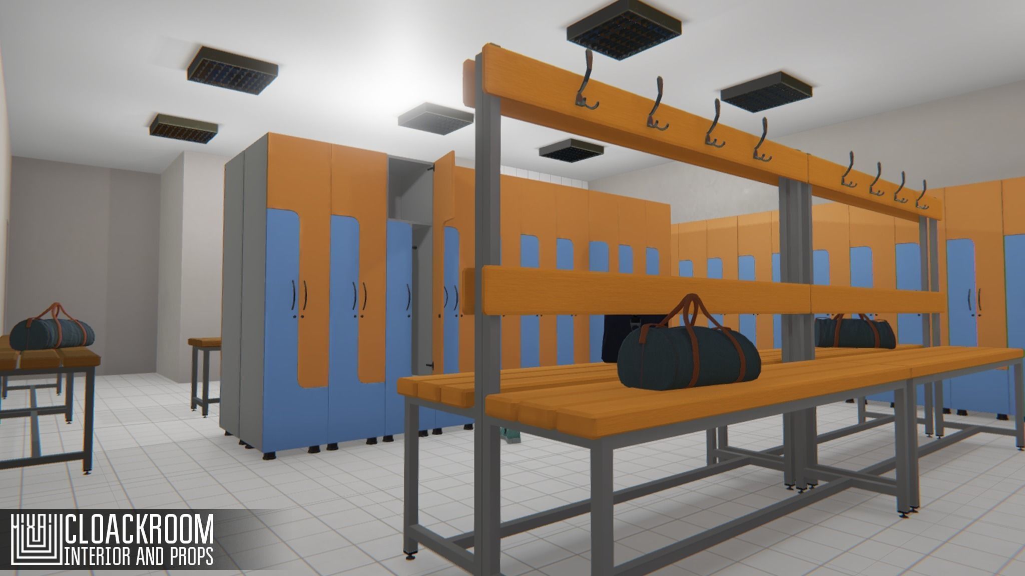 Cloackroom - interior and props Low-poly 3D model_2