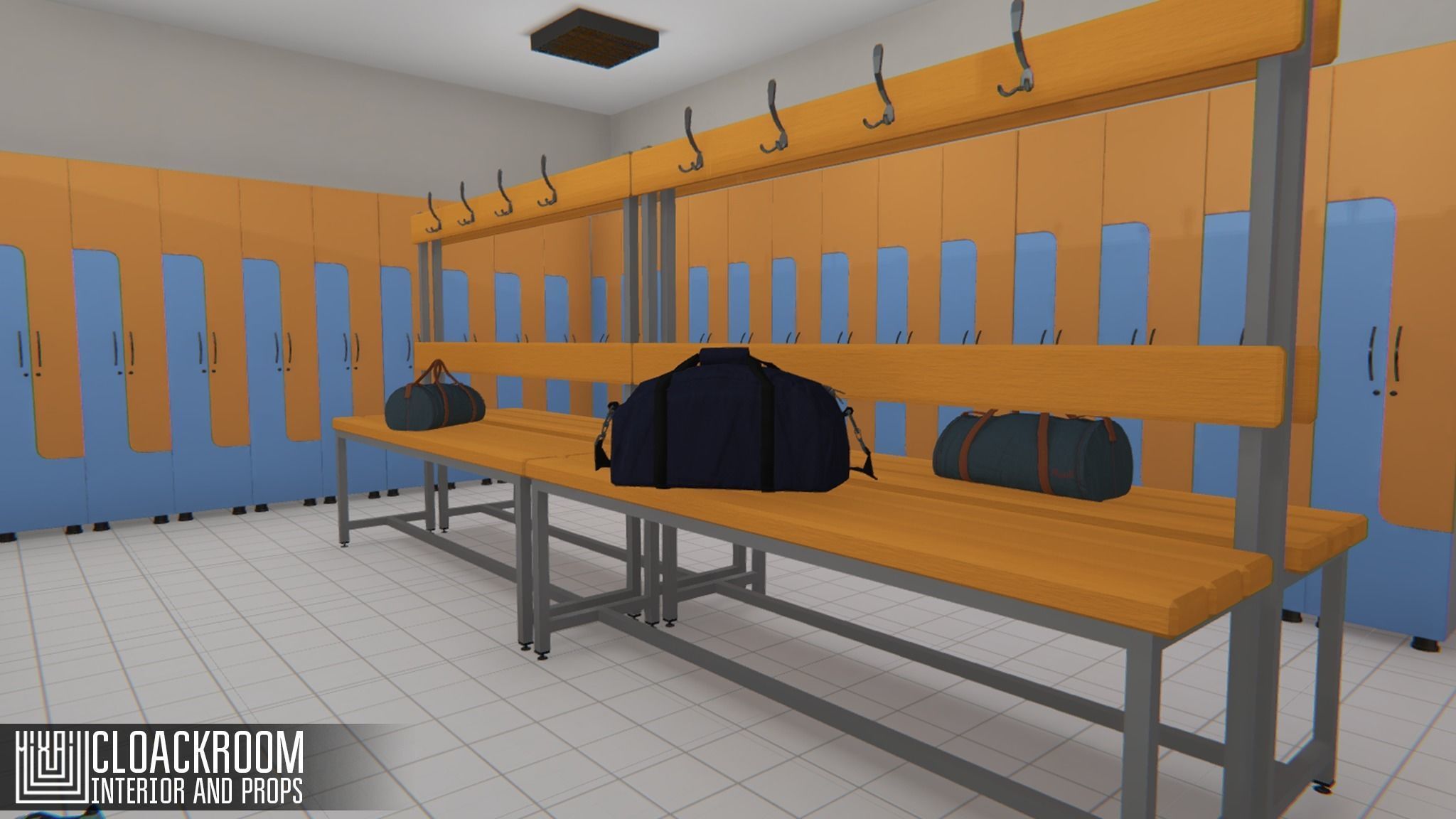 Cloackroom - interior and props Low-poly 3D model_7