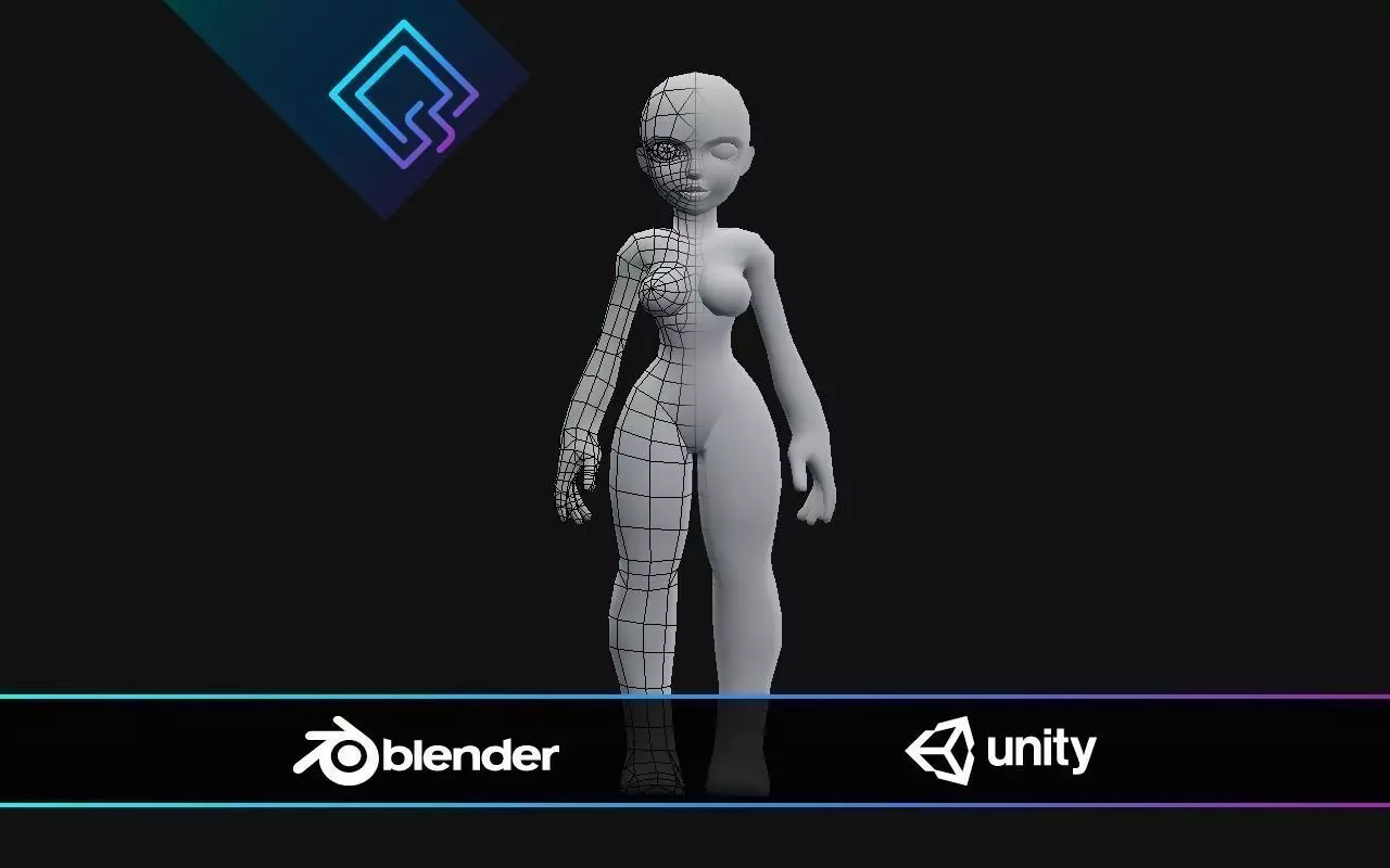 Stylized Female Base Mesh Low-poly 3D model_0
