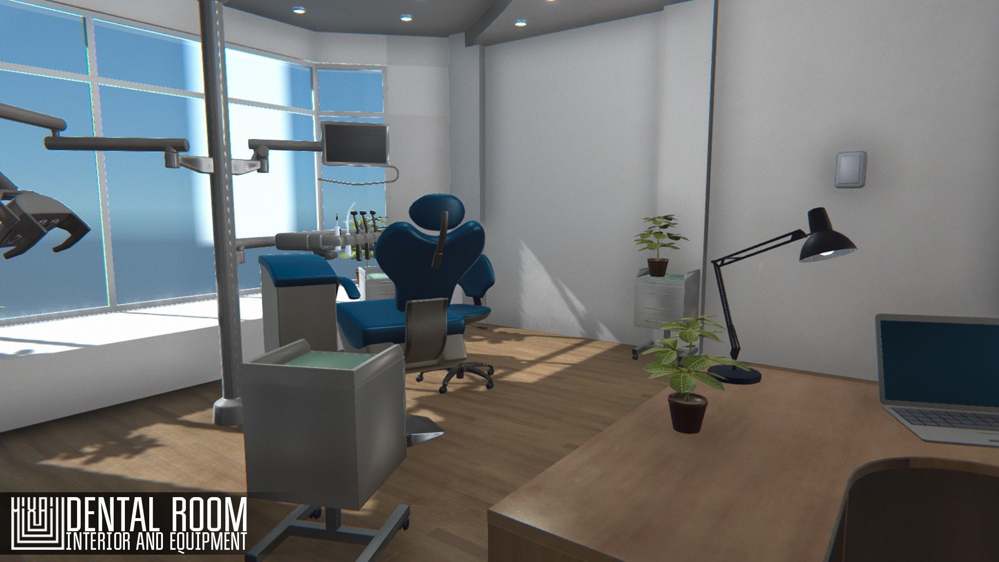 Dental room - interior and equipment Low-poly 3D model_1