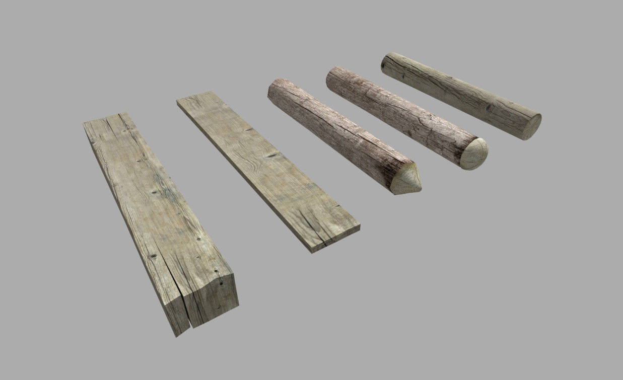 5 low poly wood pieces pack Low-poly 3D model_2