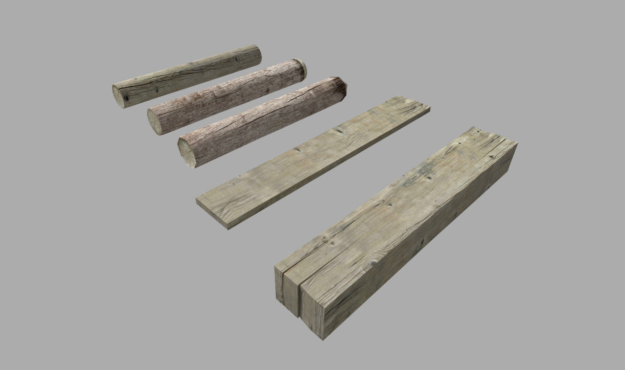 5 low poly wood pieces pack Low-poly 3D model_3