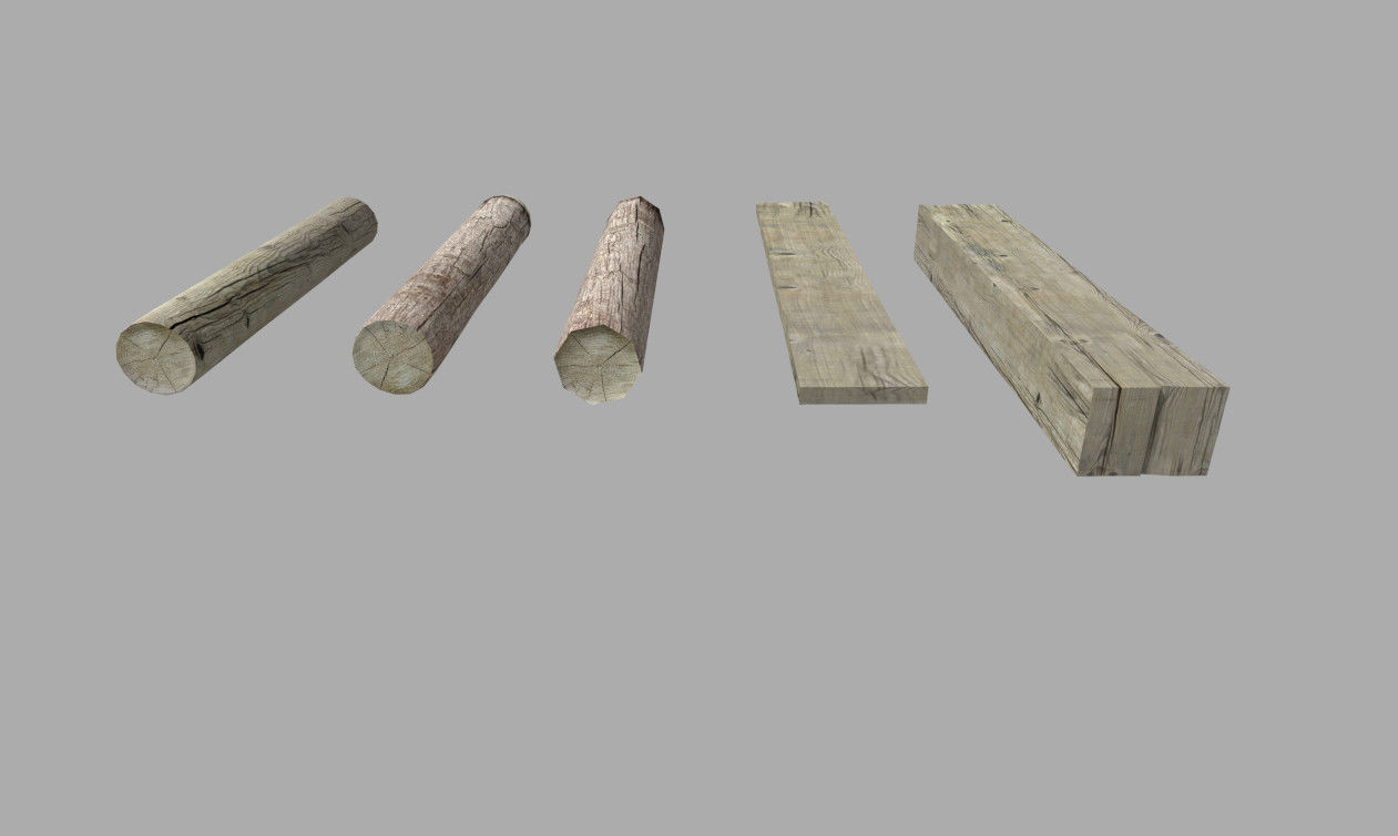 5 low poly wood pieces pack Low-poly 3D model_1