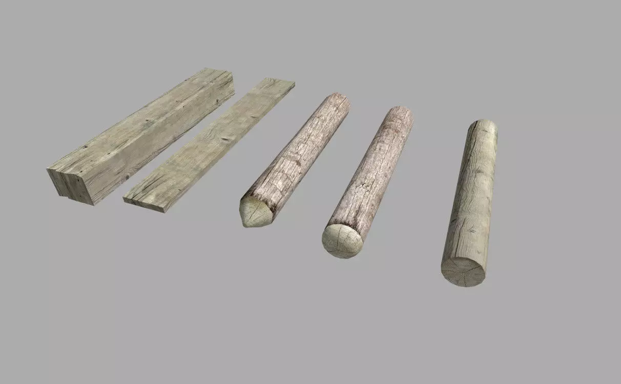 5 low poly wood pieces pack Low-poly 3D model_0