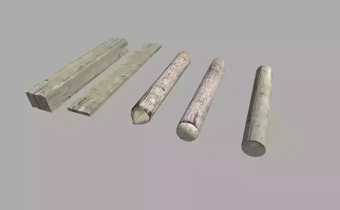 5 low poly wood pieces pack Low-poly 3D model