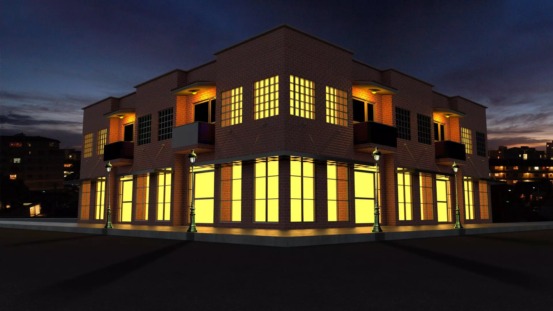 High Quality Corner Building with Shop 3D model_0