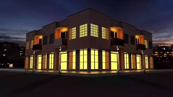 High Quality Corner Building with Shop 3D model