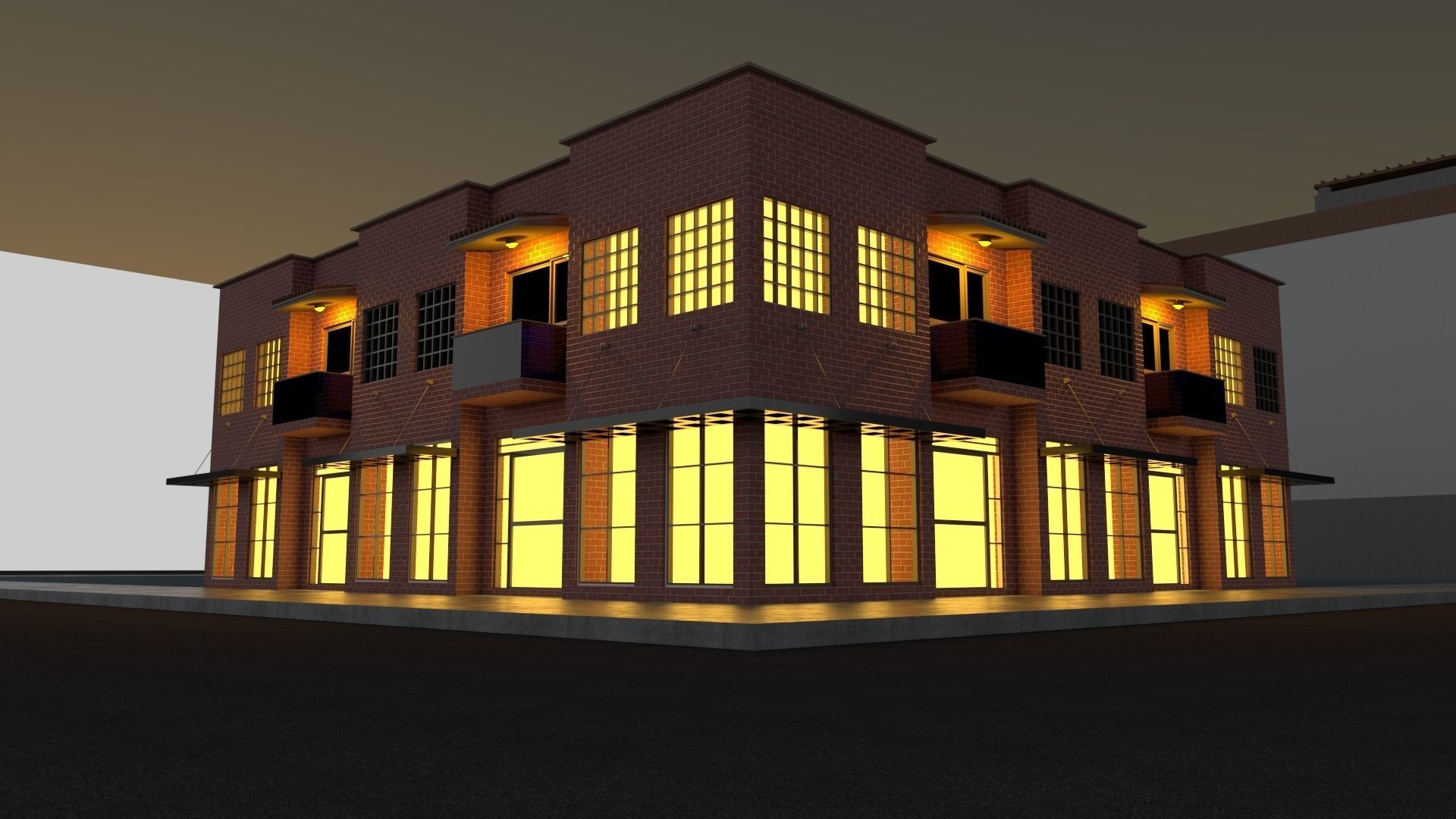 High Quality Corner Building with Shop 3D model_2