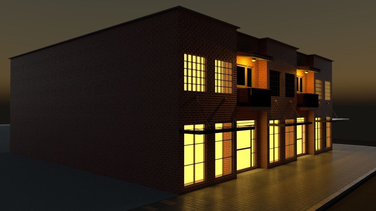 High Quality Corner Building with Shop 3D model_7