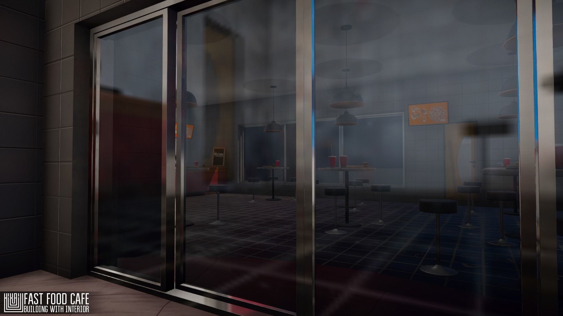 Fast Food Cafe - building with interior Low-poly 3D model_20