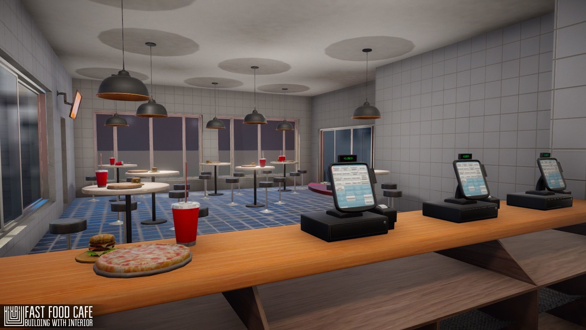 Fast Food Cafe - building with interior Low-poly 3D model_1