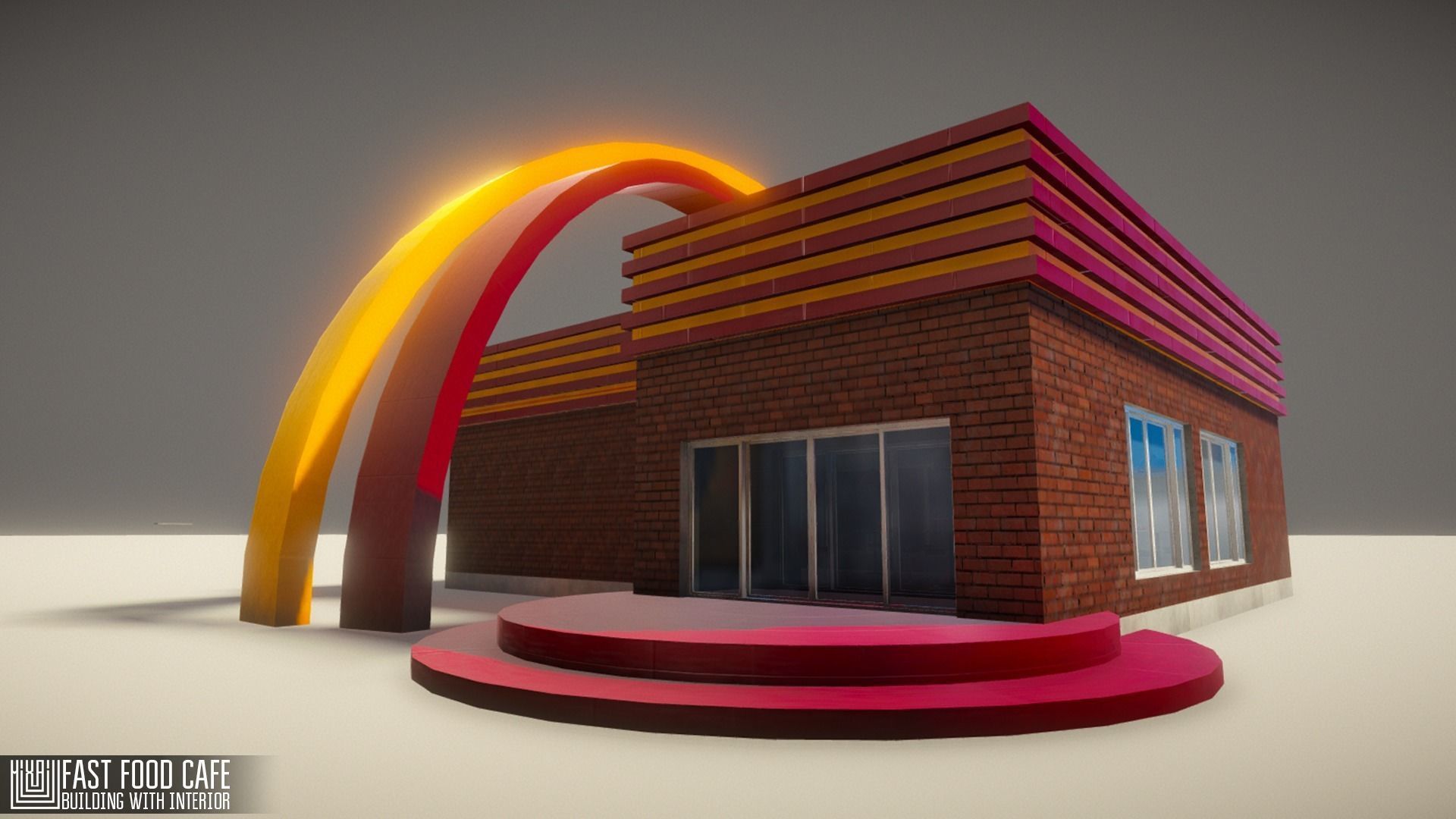 Fast Food Cafe - building with interior Low-poly 3D model_21
