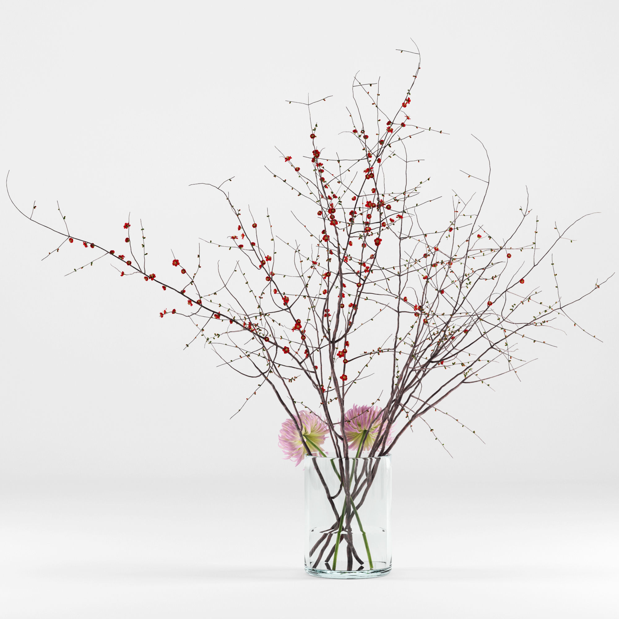 Prunus branches and chrysanthemums 3D model_1