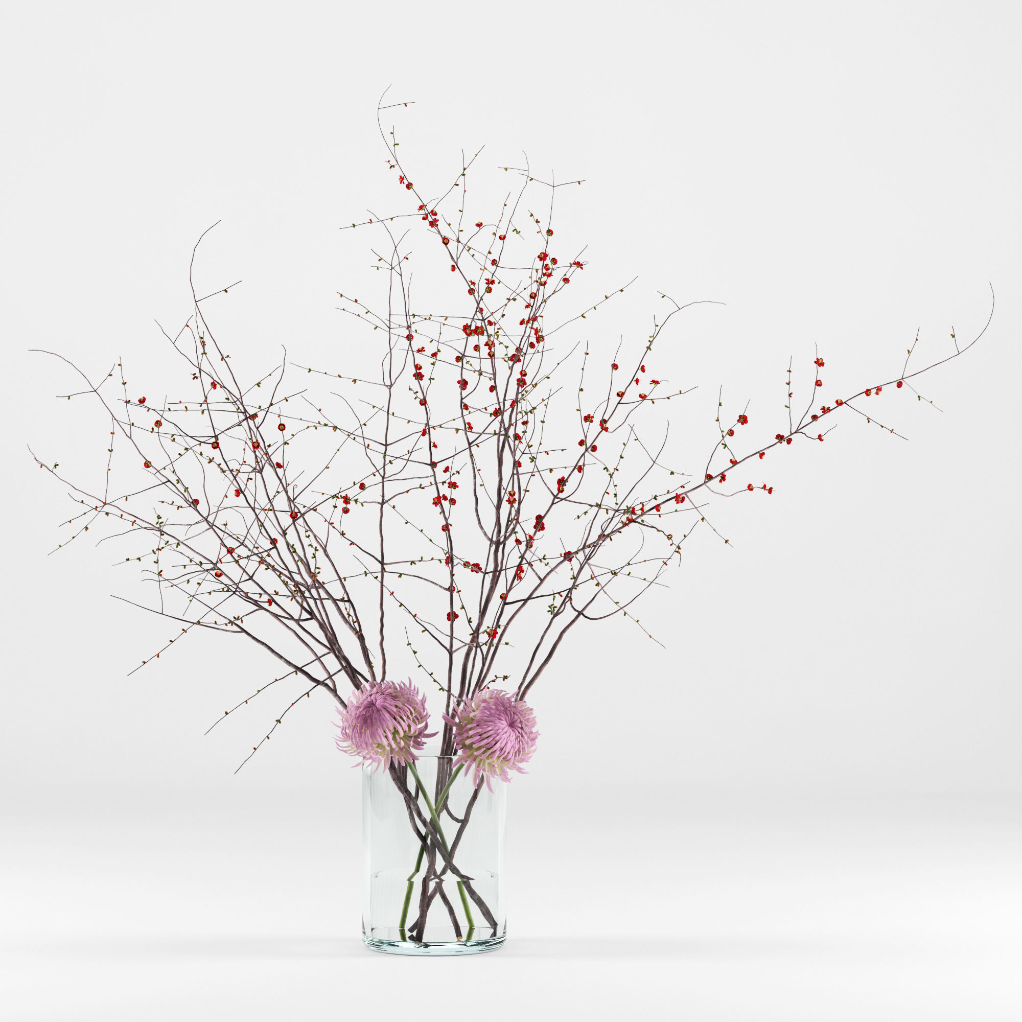 Prunus branches and chrysanthemums 3D model_3