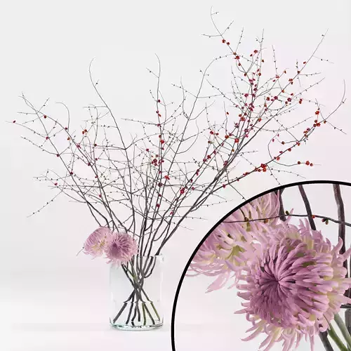 Prunus branches and chrysanthemums