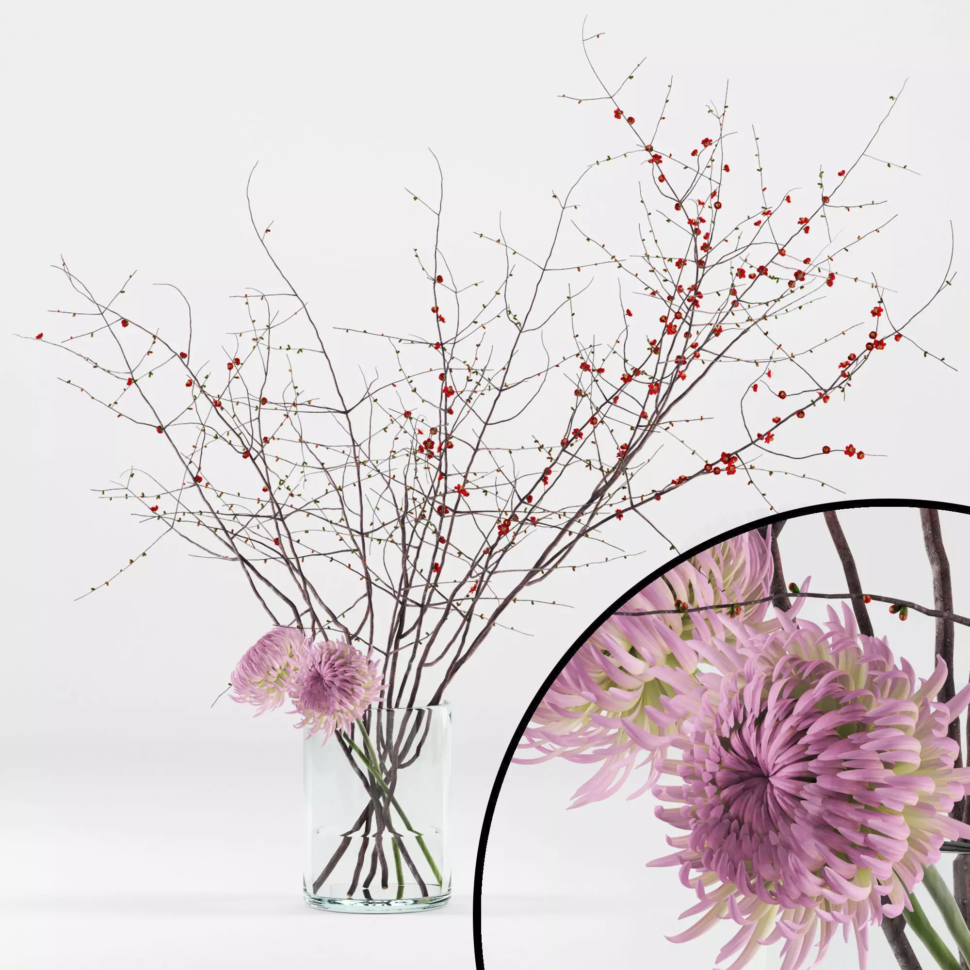 Prunus branches and chrysanthemums 3D model_0