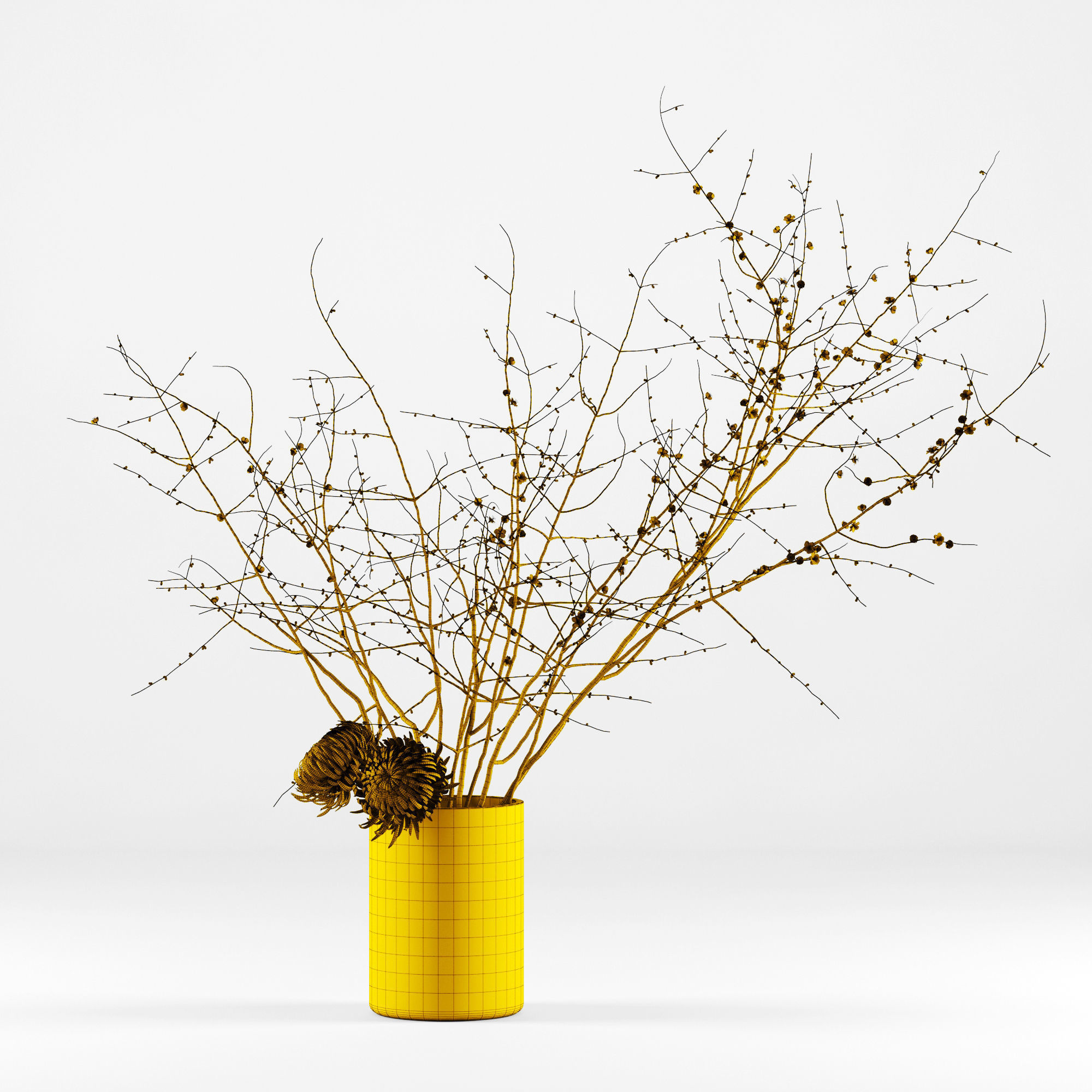 Prunus branches and chrysanthemums 3D model_10