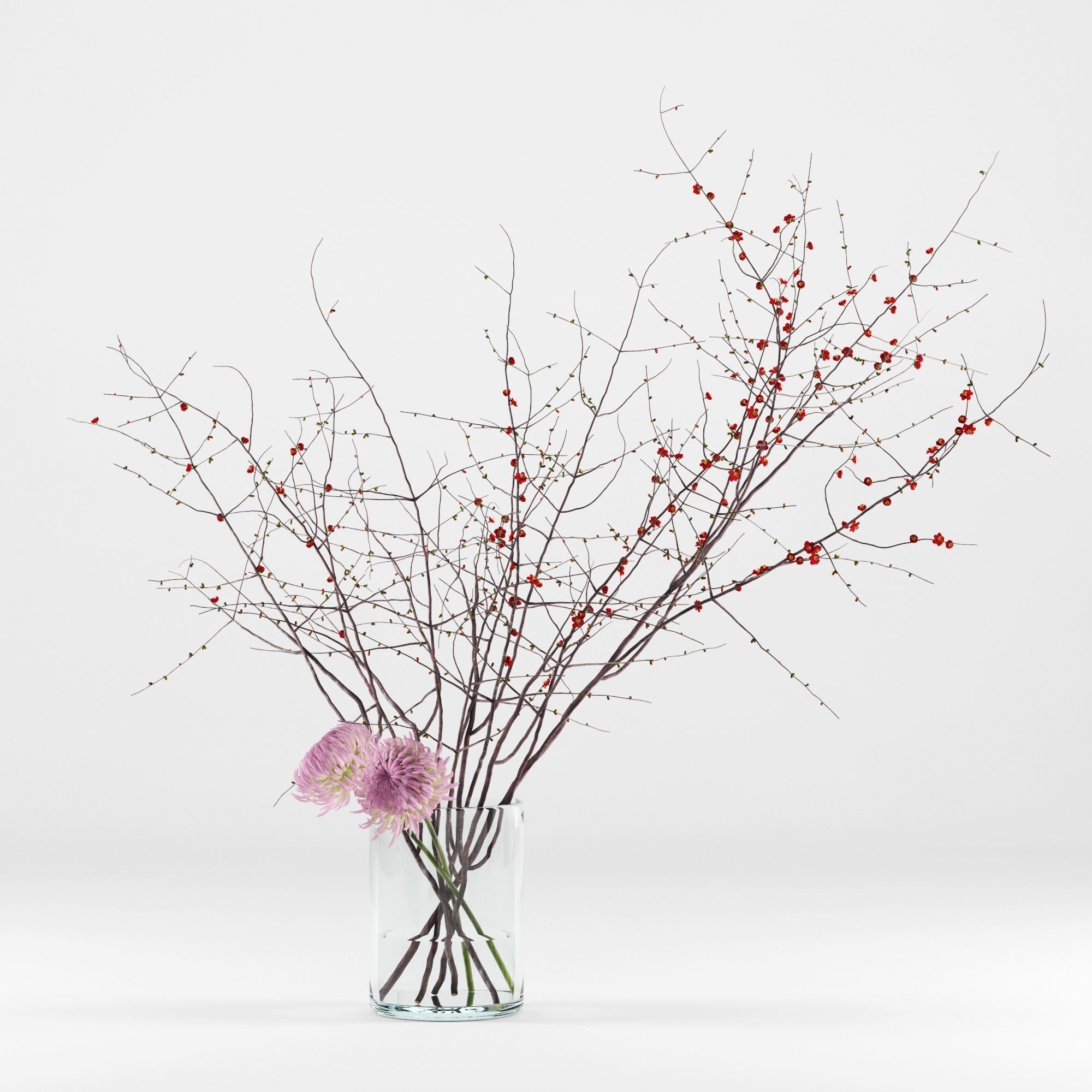 Prunus branches and chrysanthemums 3D model_2