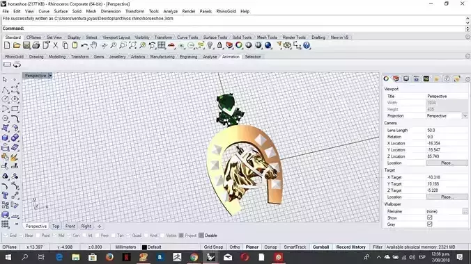 horseshoe computer screen showing jewelry design