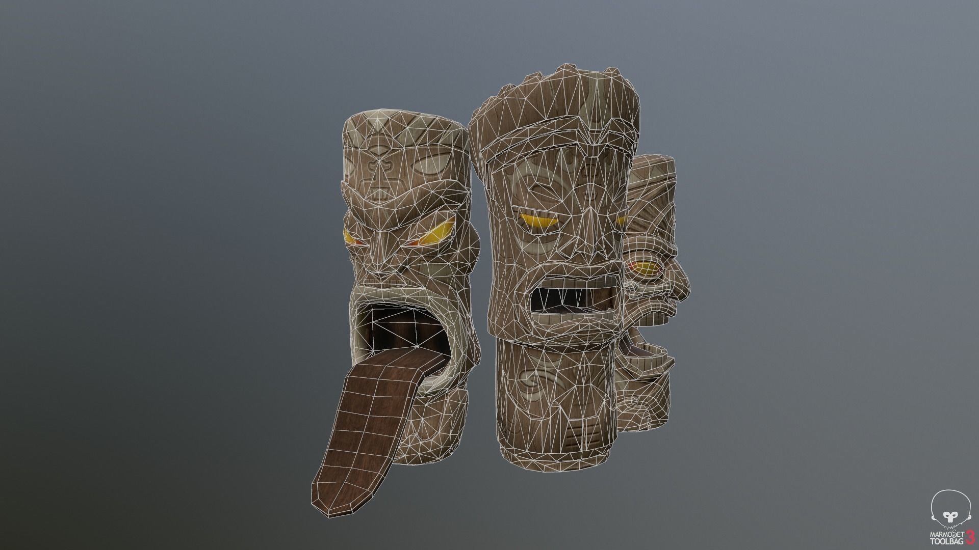 Hawaiian Tiki Statues 3 Piece Set Low-poly 3D model_3