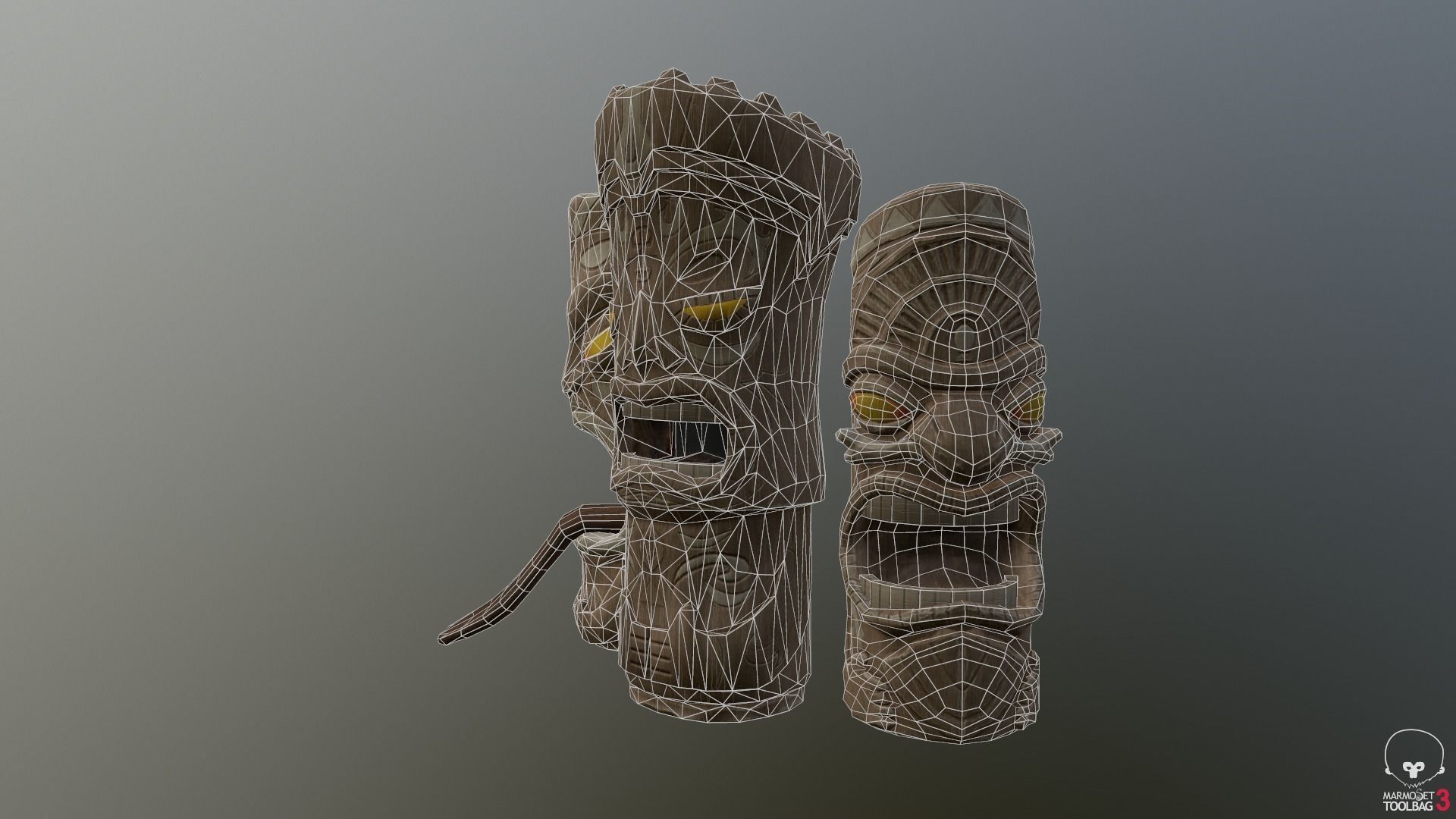 Hawaiian Tiki Statues 3 Piece Set Low-poly 3D model_8
