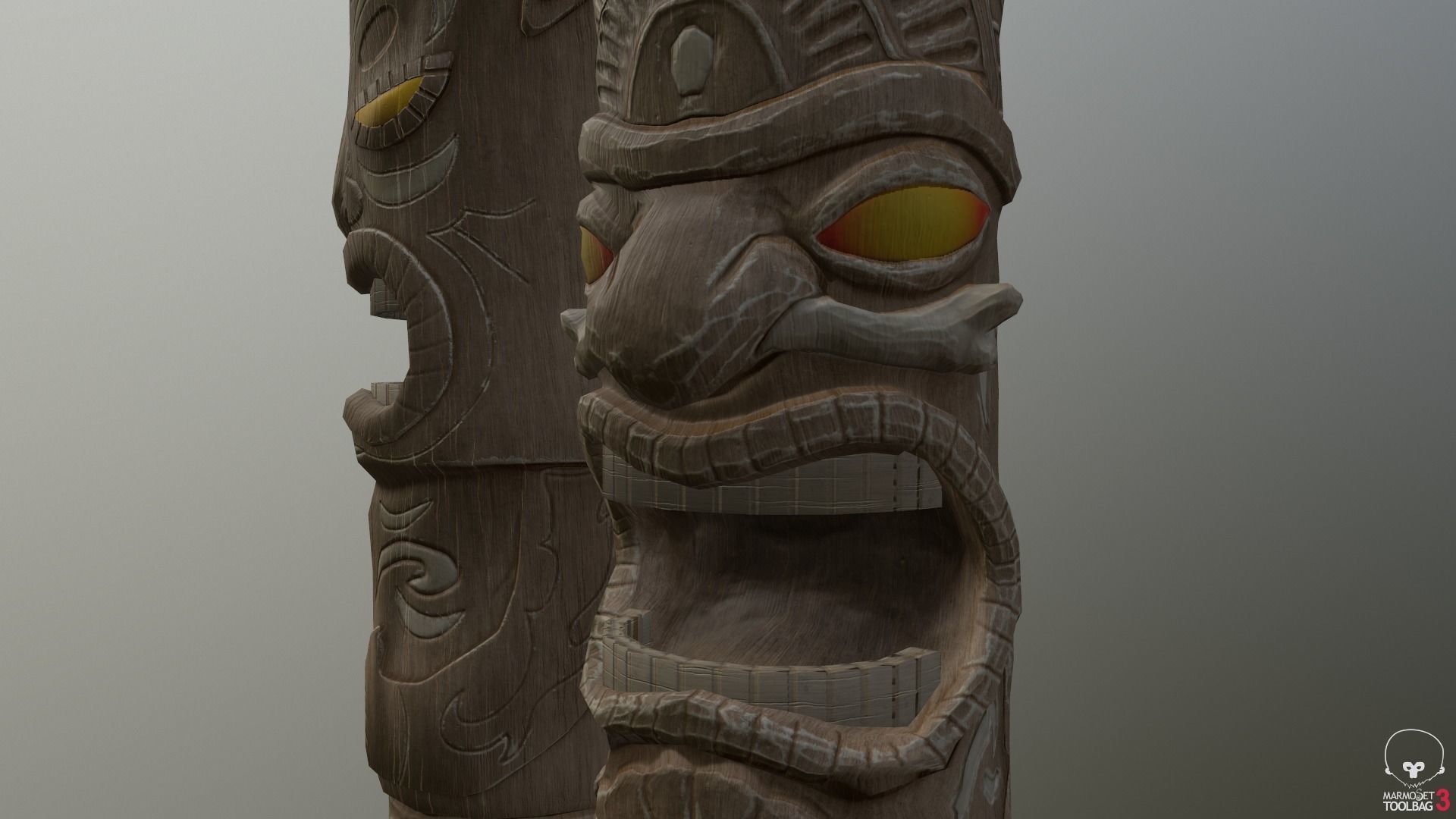 Hawaiian Tiki Statues 3 Piece Set Low-poly 3D model_4