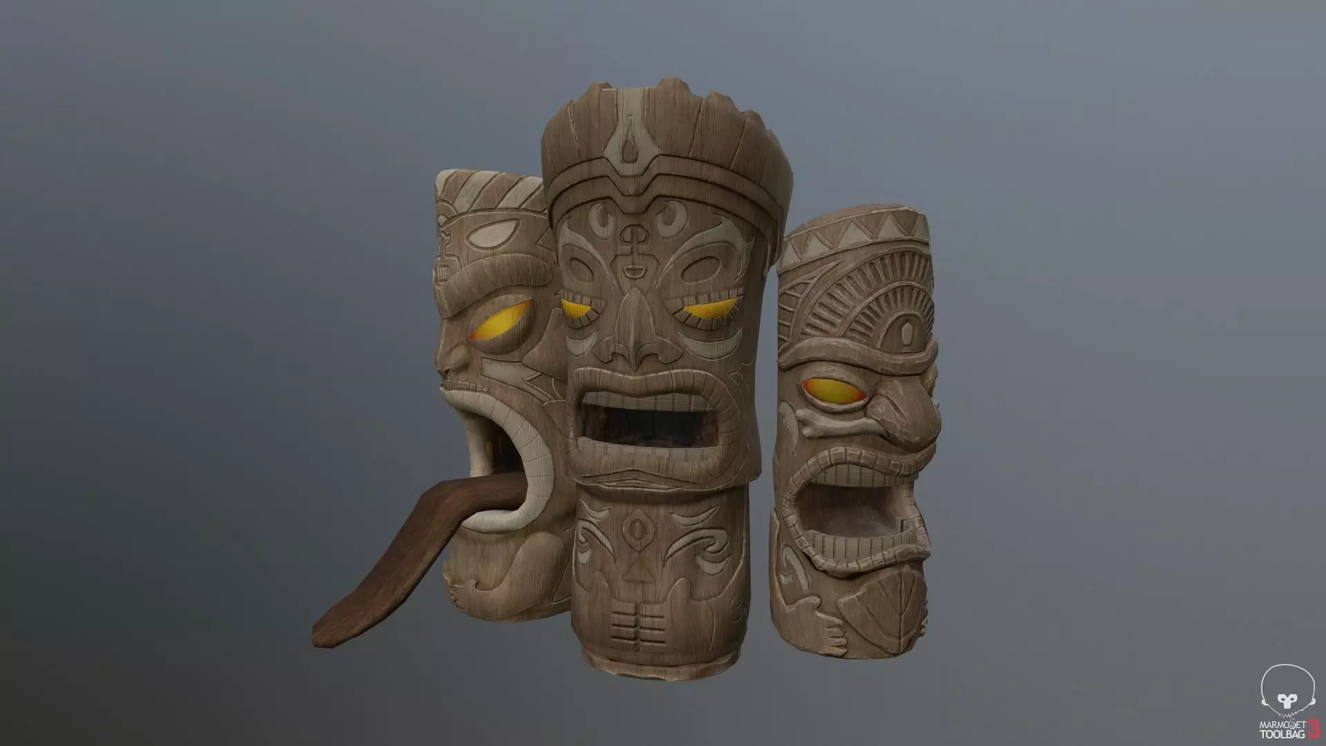 Hawaiian Tiki Statues 3 Piece Set Low-poly 3D model_0
