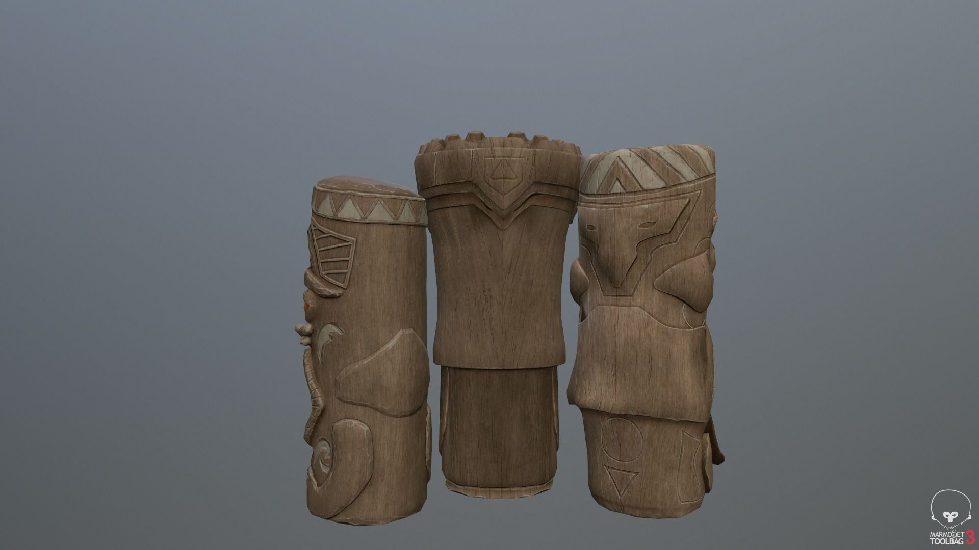Hawaiian Tiki Statues 3 Piece Set Low-poly 3D model_2