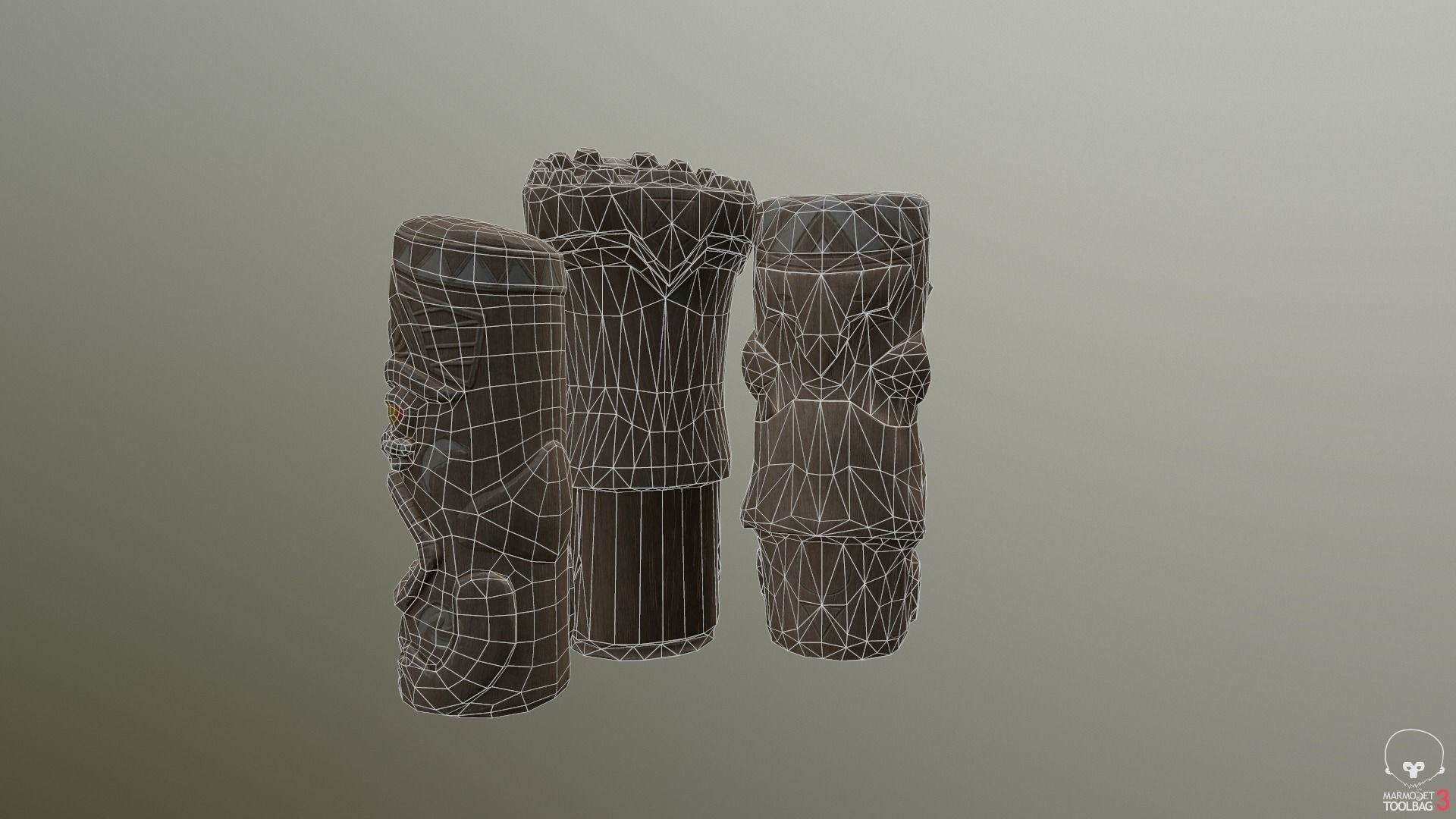 Hawaiian Tiki Statues 3 Piece Set Low-poly 3D model_7