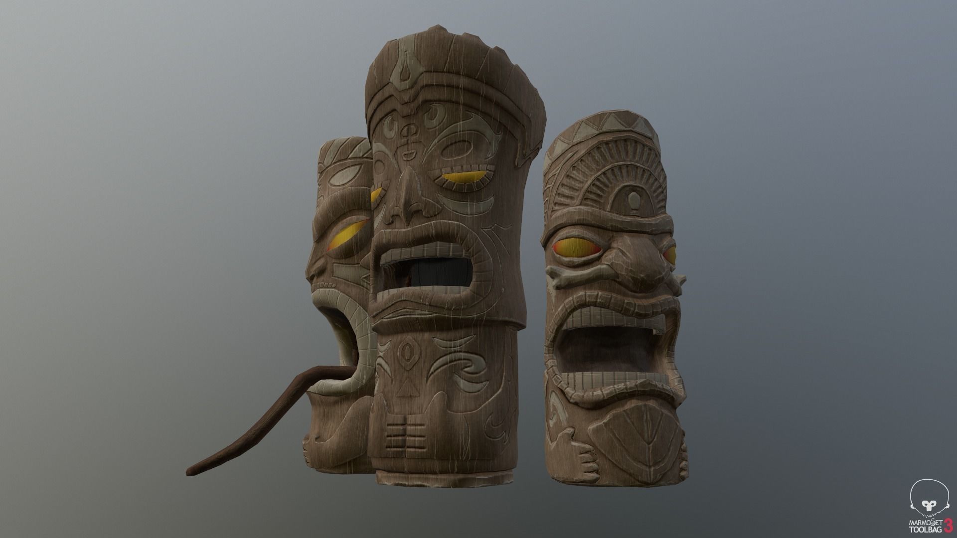 Hawaiian Tiki Statues 3 Piece Set Low-poly 3D model_5