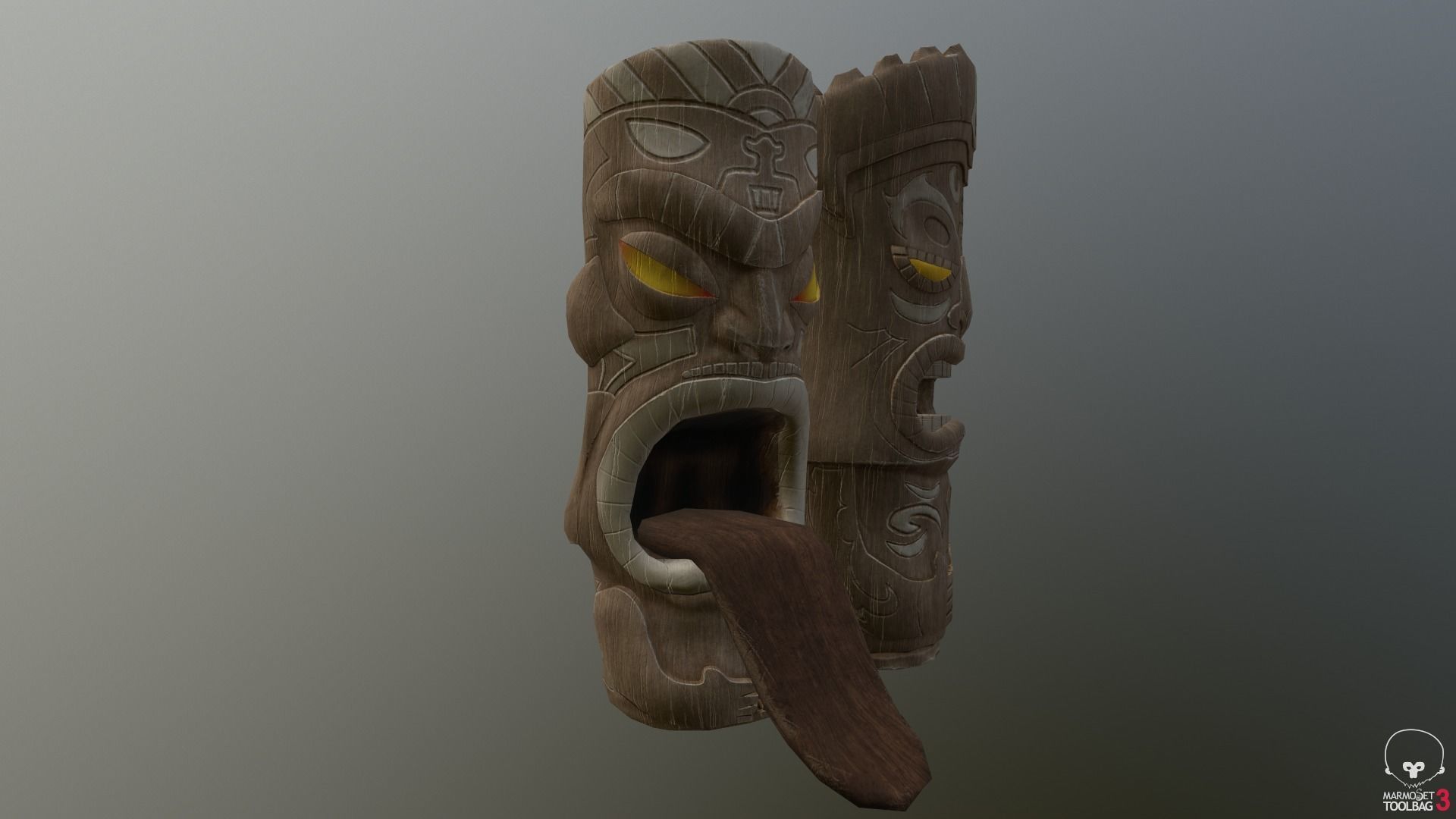 Hawaiian Tiki Statues 3 Piece Set Low-poly 3D model_6