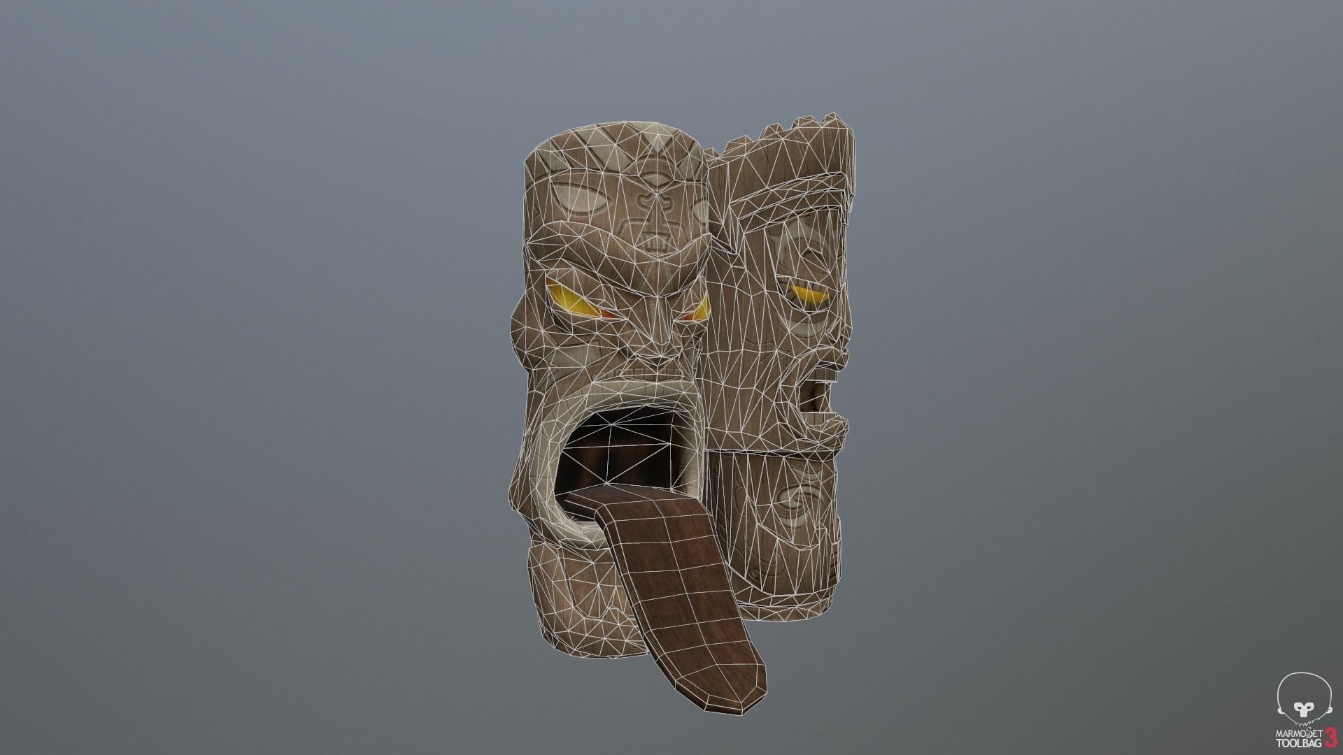 Hawaiian Tiki Statues 3 Piece Set Low-poly 3D model_9